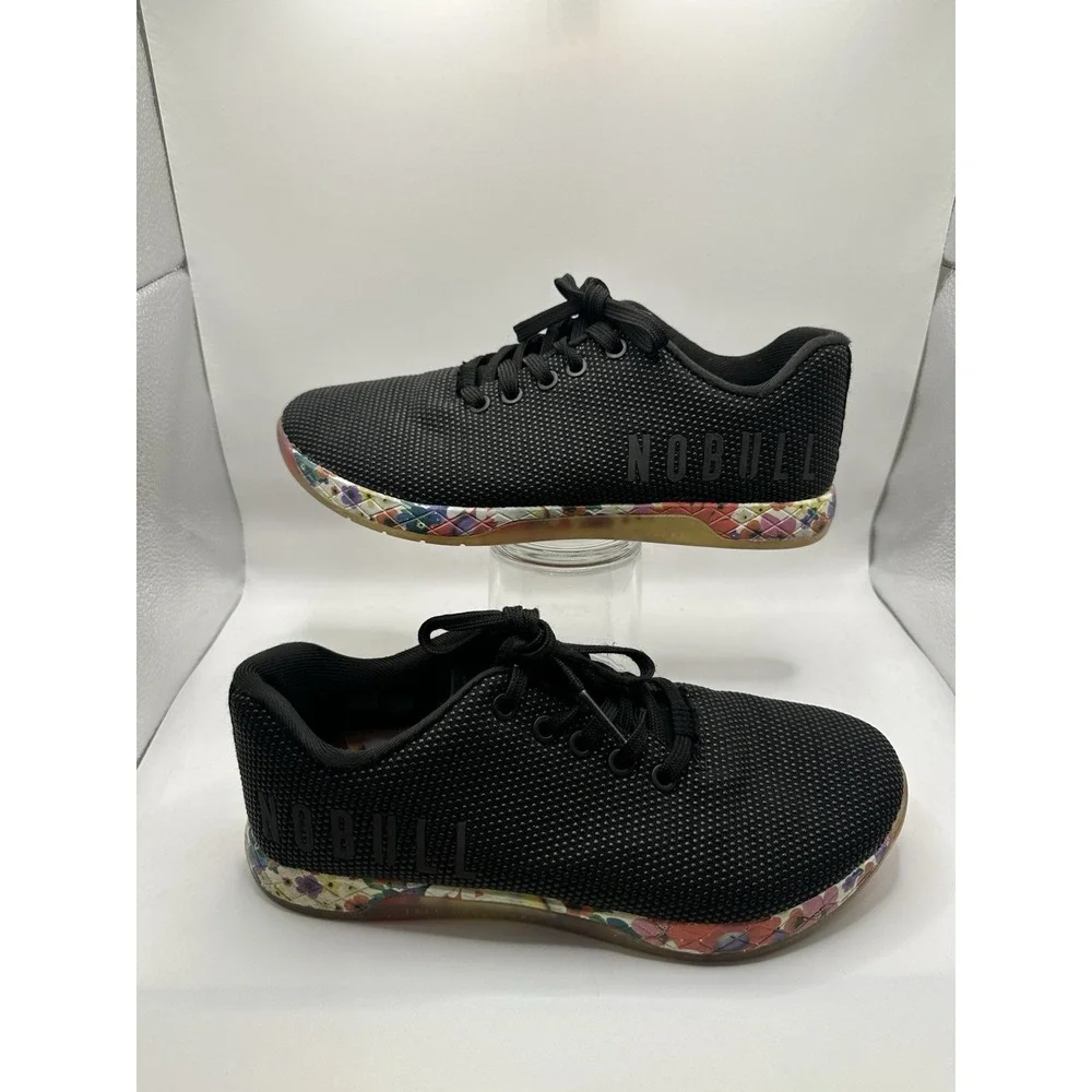 NOBULL Black Daisy Floral Trainer Low Top Sneakers Lifting Shoes Women's Sz 8